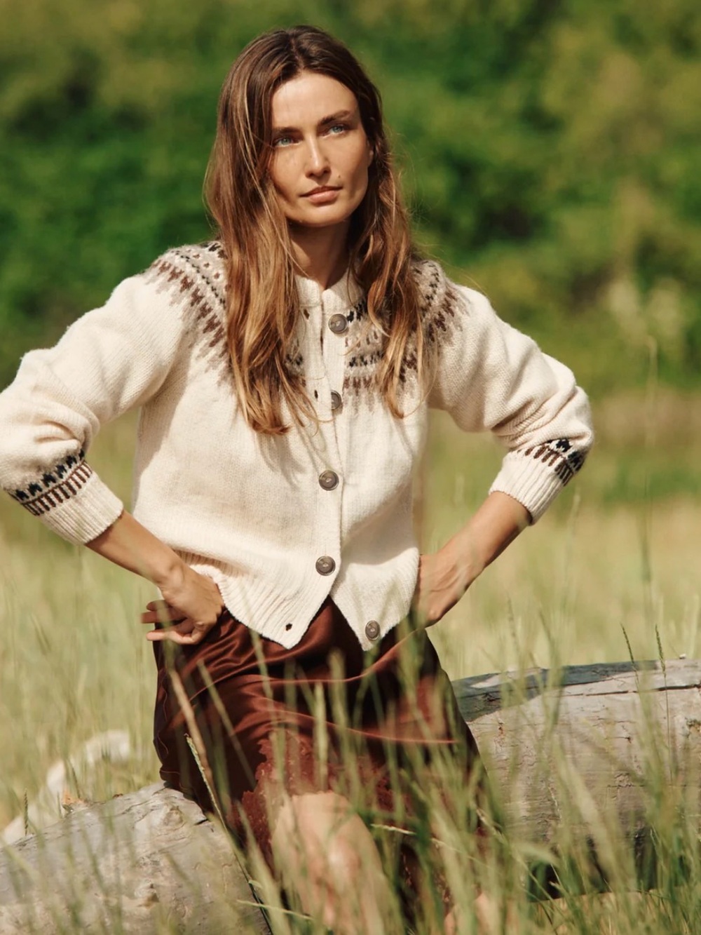 DOEN Clarke Cardigan in OATMEAL OLYMPIA FAIR ISLE